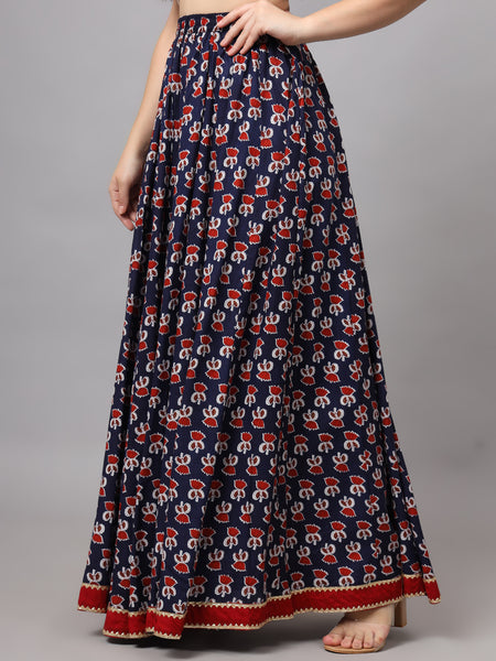 KALINI Printed Flared Maxi Skirt Side