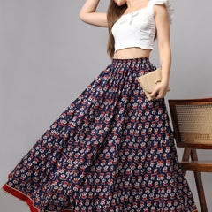 KALINI Printed Flared Maxi Skirt Standing