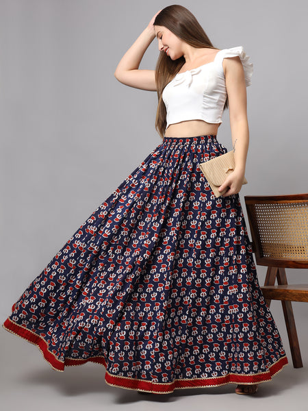 KALINI Printed Flared Maxi Skirt Standing