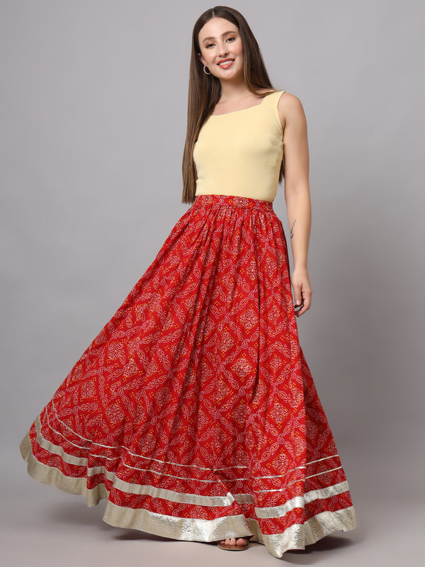 Red Flared Maxi Skirt 