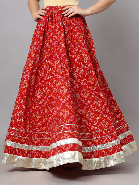 Red Flared Maxi Skirt Front