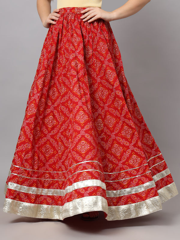 Red Flared Maxi Skirt Front