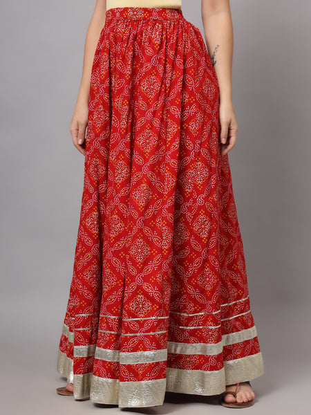 Red Flared Maxi Skirt Side