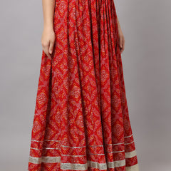 Red Flared Maxi Skirt Image