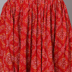 Red Flared Maxi Skirt Close View