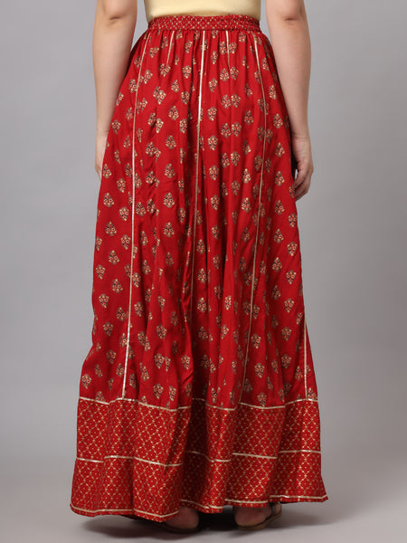 Maroon Flared Maxi Skirt Back