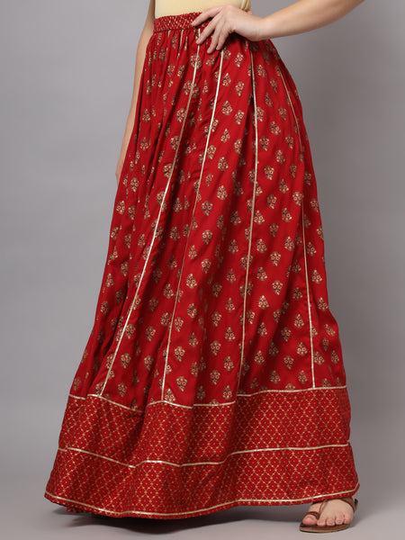 Maroon Flared Maxi Skirt Side