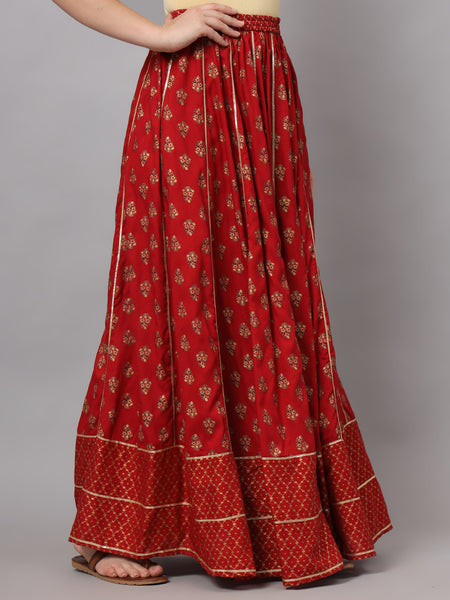 Maroon Flared Maxi Skirt Side view