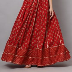 Maroon Flared Maxi Skirt Front