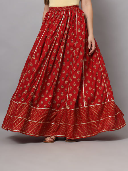 Maroon Flared Maxi Skirt Front