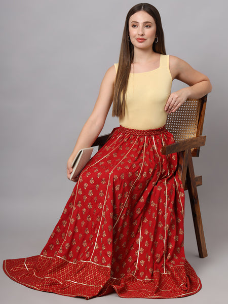 Maroon Flared Maxi Skirt