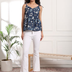Floral Print Cotton Peplum Top 