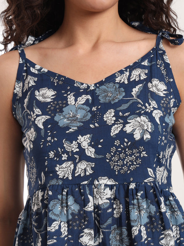 Floral Print Cotton Peplum Top Zoomed