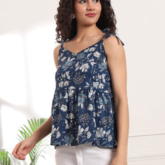 Floral Print Cotton Peplum Top Side View