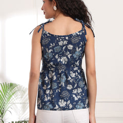 Floral Print Cotton Peplum Top Back