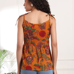 Yellow Print Cotton Top Back