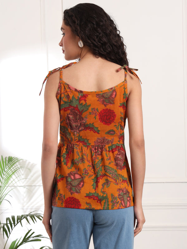 Yellow Print Cotton Top Back