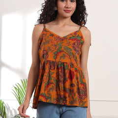 Yellow Print Cotton Top Front