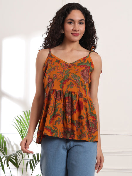 Yellow Print Cotton Top Front