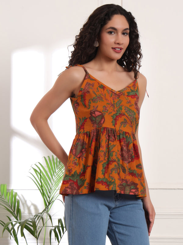 Yellow Print Cotton Top Side