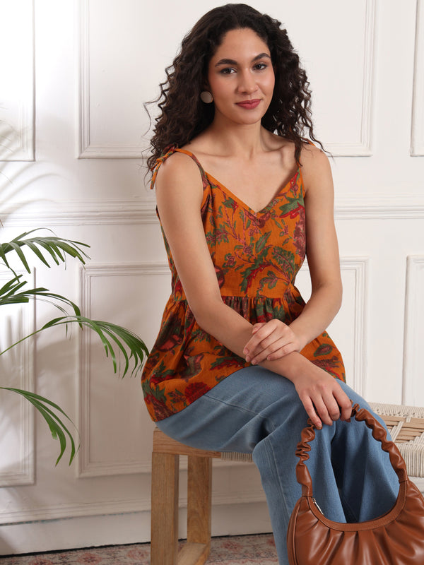 Yellow Print Cotton Top Sitting