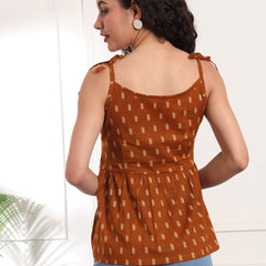 Brown Print Cotton Peplum Top Back