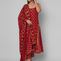 Red Ethnic Motif Kurti Set with Dupatta