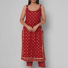 Red Ethnic Motif Kurti Set with Dupatta