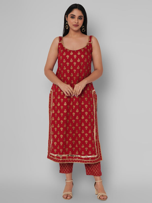 Red Ethnic Motif Kurti Set with Dupatta