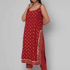 Red Ethnic Motif Kurti Set with Dupatta