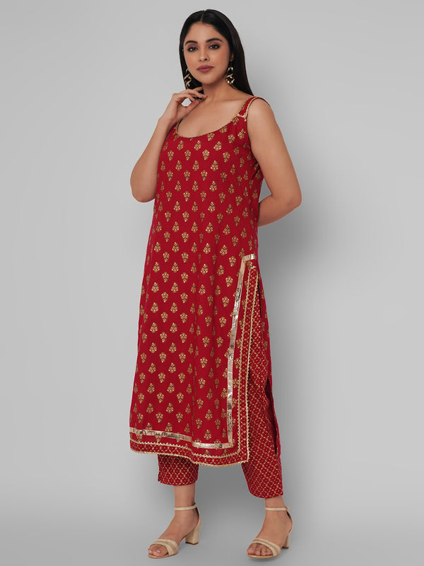 Red Ethnic Motif Kurti Set with Dupatta