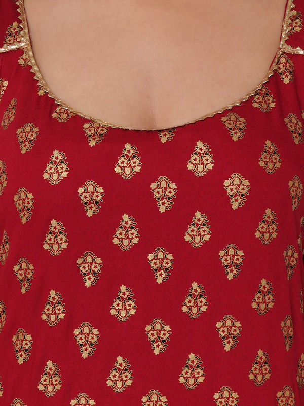 Red Ethnic Motif Kurti Set with Dupatta