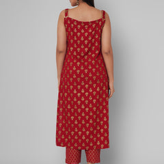 Red Ethnic Motif Kurti Set with Dupatta