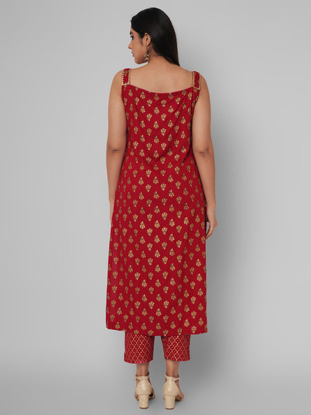 Red Ethnic Motif Kurti Set with Dupatta