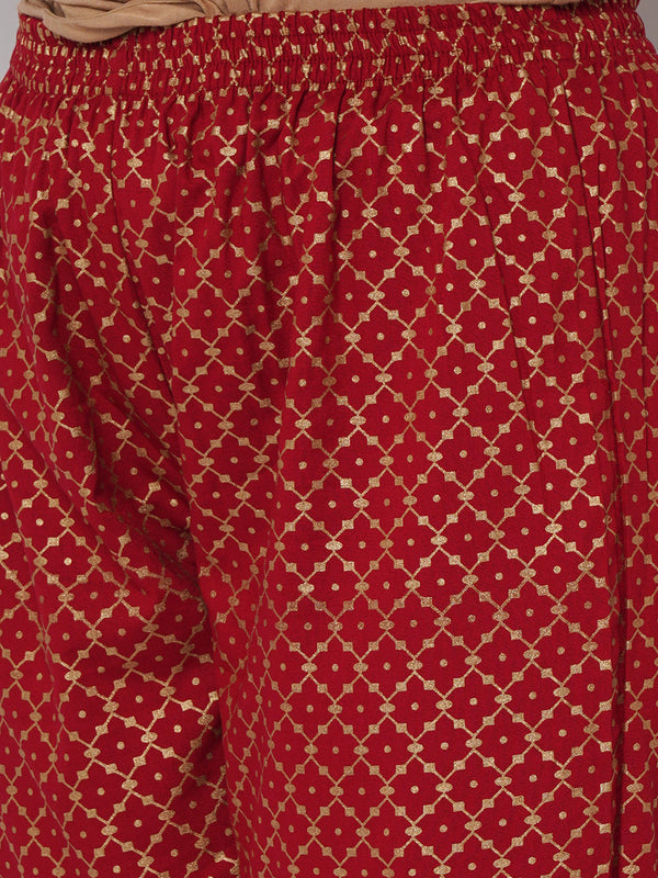 Red Ethnic Motif Kurti Set with Dupatta