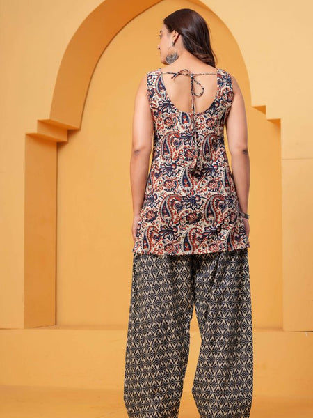 Women's Multicolor Printed Pure Cotton Kurti Farshi Salwar Set