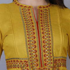Women Yellow Ethnic Motifs Embroidered & Mirror Work Layered Kurta