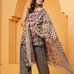 Women's Multicolor Printed Pure Cotton Kurti Farshi Salwar Dupatta Set