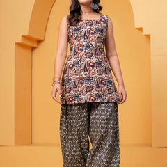 Women's Multicolor Printed Pure Cotton Kurti Farshi Salwar Set
