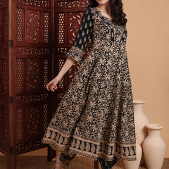Women Ethnic Motifs Printed Panelled Pure Cotton Kurta with Harem Pants & With Dupatta