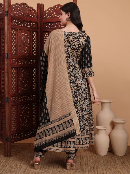 Women Ethnic Motifs Printed Panelled Pure Cotton Kurta with Harem Pants & With Dupatta