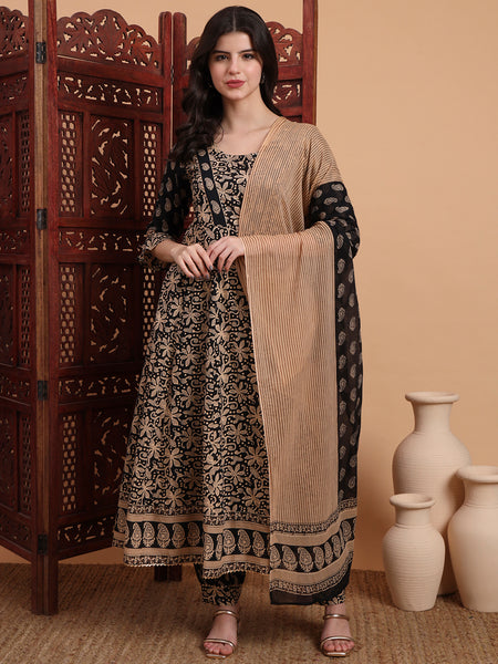 Women Ethnic Motifs Printed Panelled Pure Cotton Kurta with Harem Pants & With Dupatta