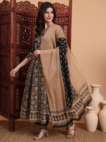 Women Ethnic Motifs Printed Panelled Pure Cotton Kurta with Harem Pants & With Dupatta