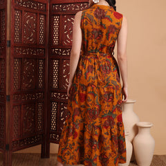 Women Floral Printed Shirt Collar Print Fit & Flare Maxi Dress