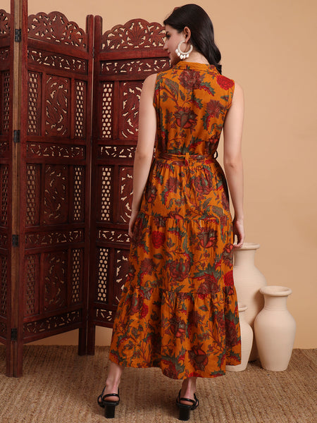 Women Floral Printed Shirt Collar Print Fit & Flare Maxi Dress