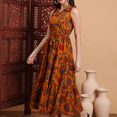 Women Floral Printed Shirt Collar Print Fit & Flare Maxi Dress