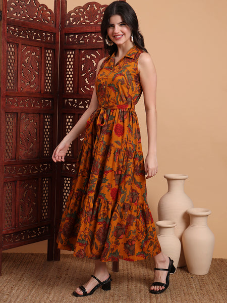 Women Floral Printed Shirt Collar Print Fit & Flare Maxi Dress