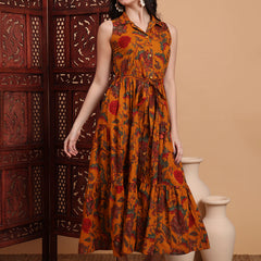 Women Floral Printed Shirt Collar Print Fit & Flare Maxi Dress