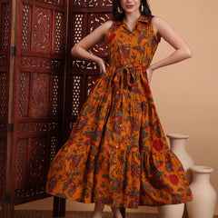 Women Floral Printed Shirt Collar Print Fit & Flare Maxi Dress