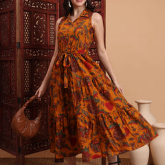 Women Floral Printed Shirt Collar Print Fit & Flare Maxi Dress